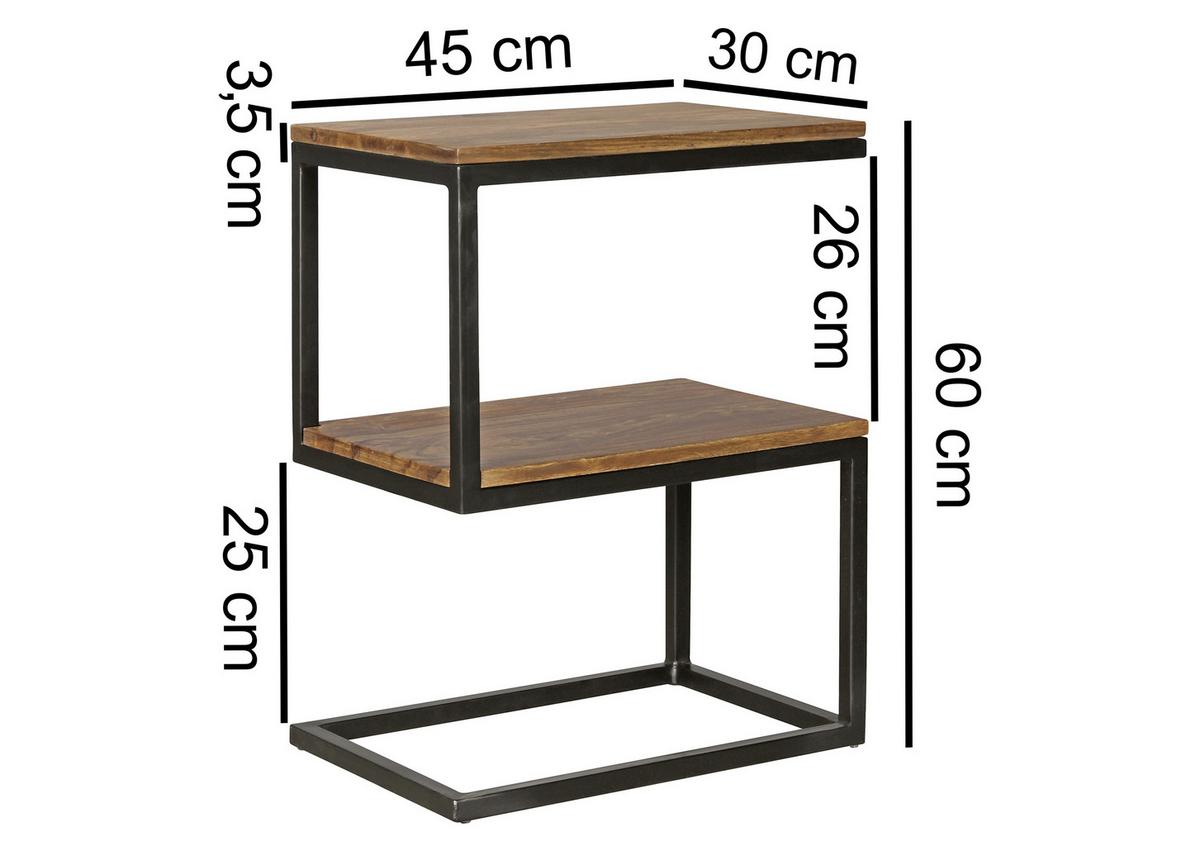Príručný stolík Akola masív - čierna/farba indického palisandra, Design, kov/drevo (45/30/60cm) - MID.YOU