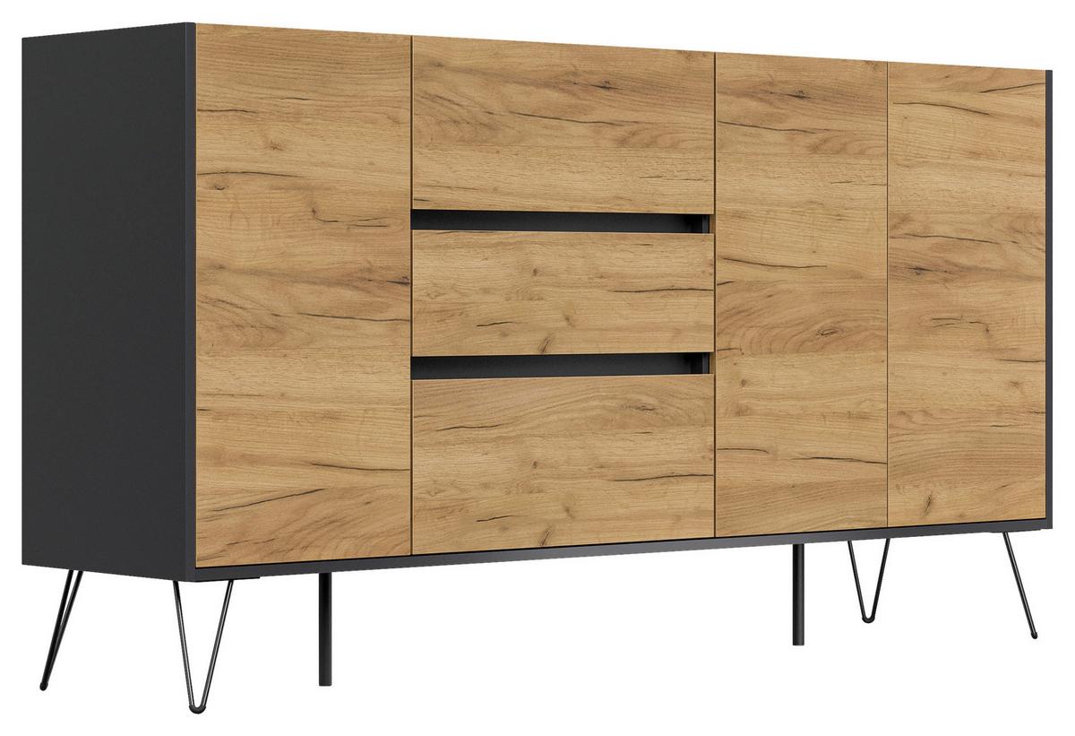 Sideboard Posseik Industrial Eichefarben/graphitf. B: 177cm - Eichefarben/Schwarz, Design, Holzwerkstoff (177/93,6/42cm) - P & B