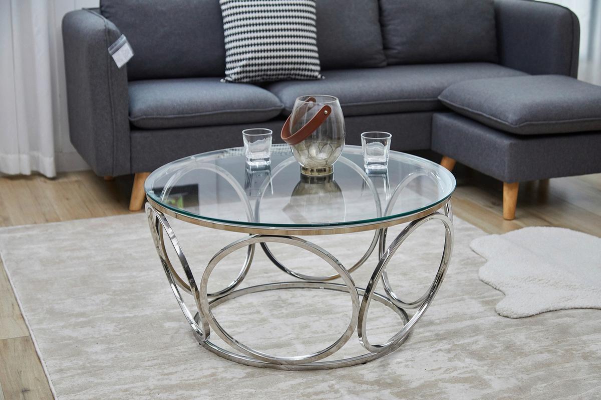 Couchtisch Silberfarben D: 80 Cm - Klar/Silberfarben, Design, Glas/Metall (80/80/40cm) - Livetastic