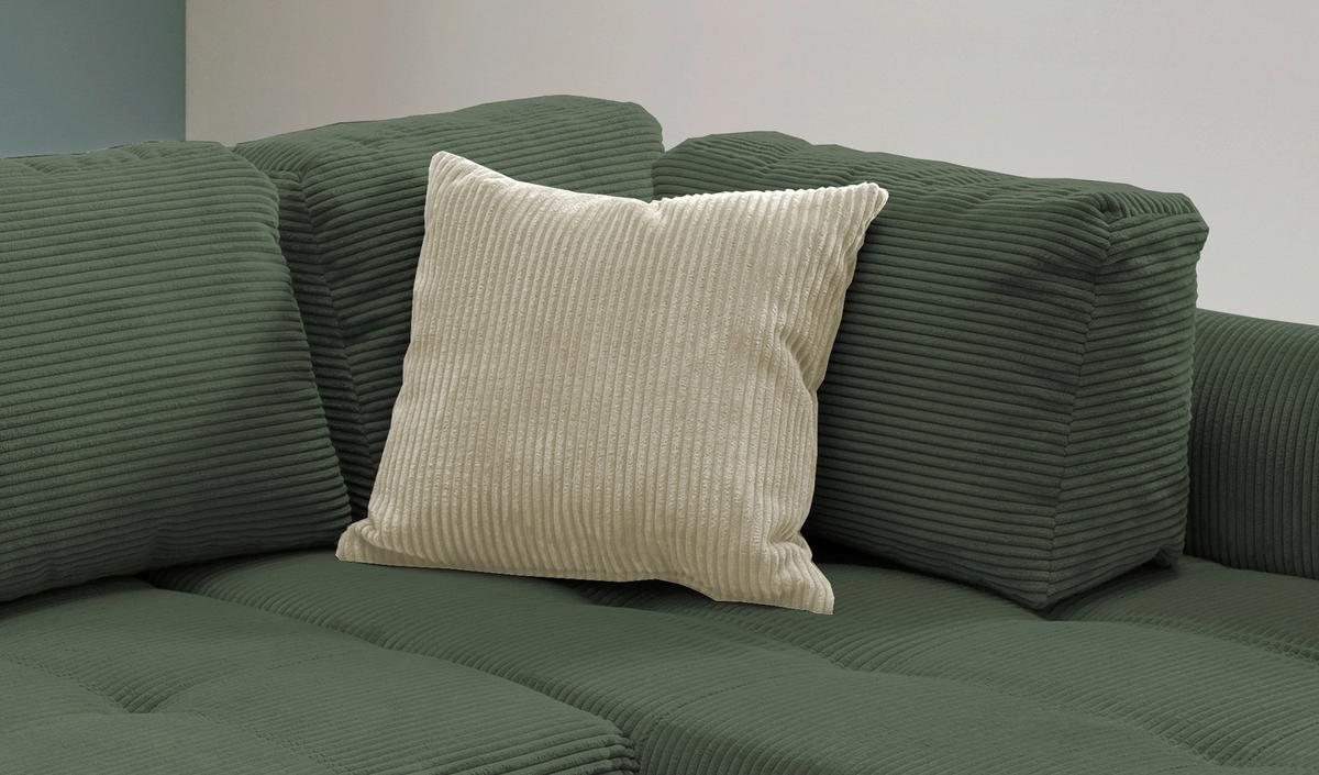 Eckosfa mit Schlaffunktion Flora Grün Cord - Beige/Schwarz, Design, Textil (250/190cm) - MID.YOU