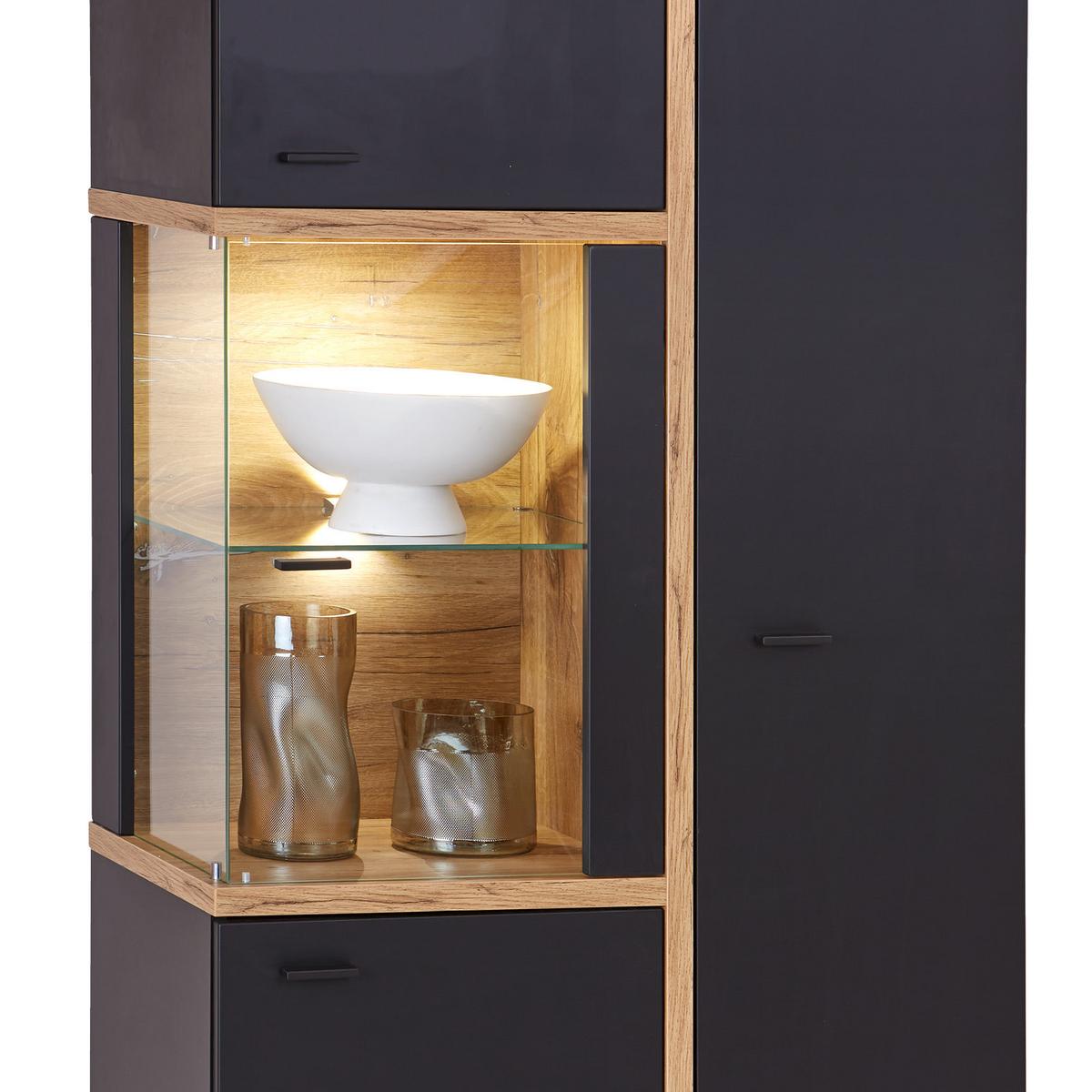 Vitrine Miron B: 86,7 cm Schwarz/Flagstaff Eiche - MODERN, Glas/Holzwerkstoff (86,7/200,6/41,6cm)