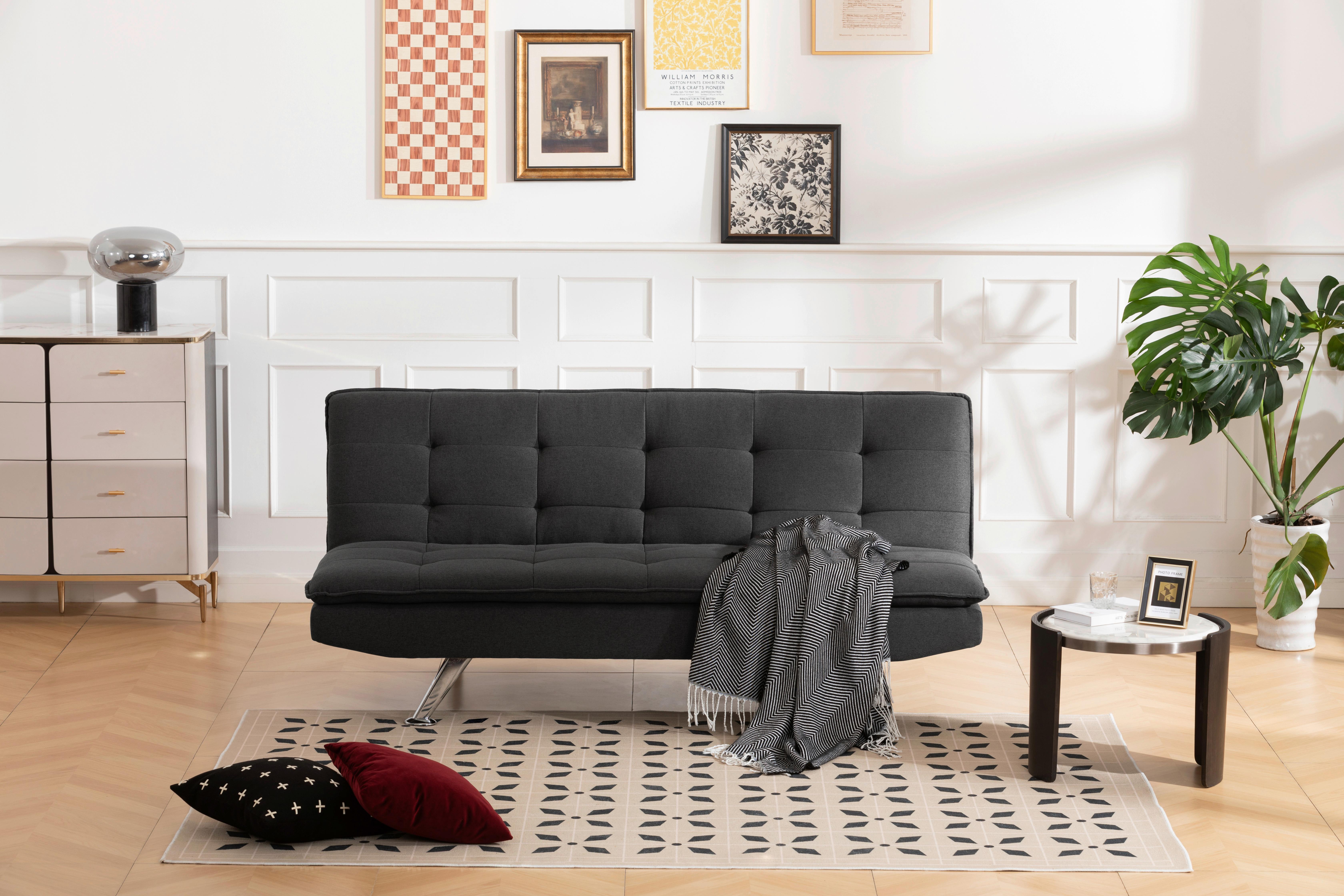 Schlafsofa Turin - Dunkelgrau/Silberfarben, Basics, Textil (194/87/102cm) - MID.YOU