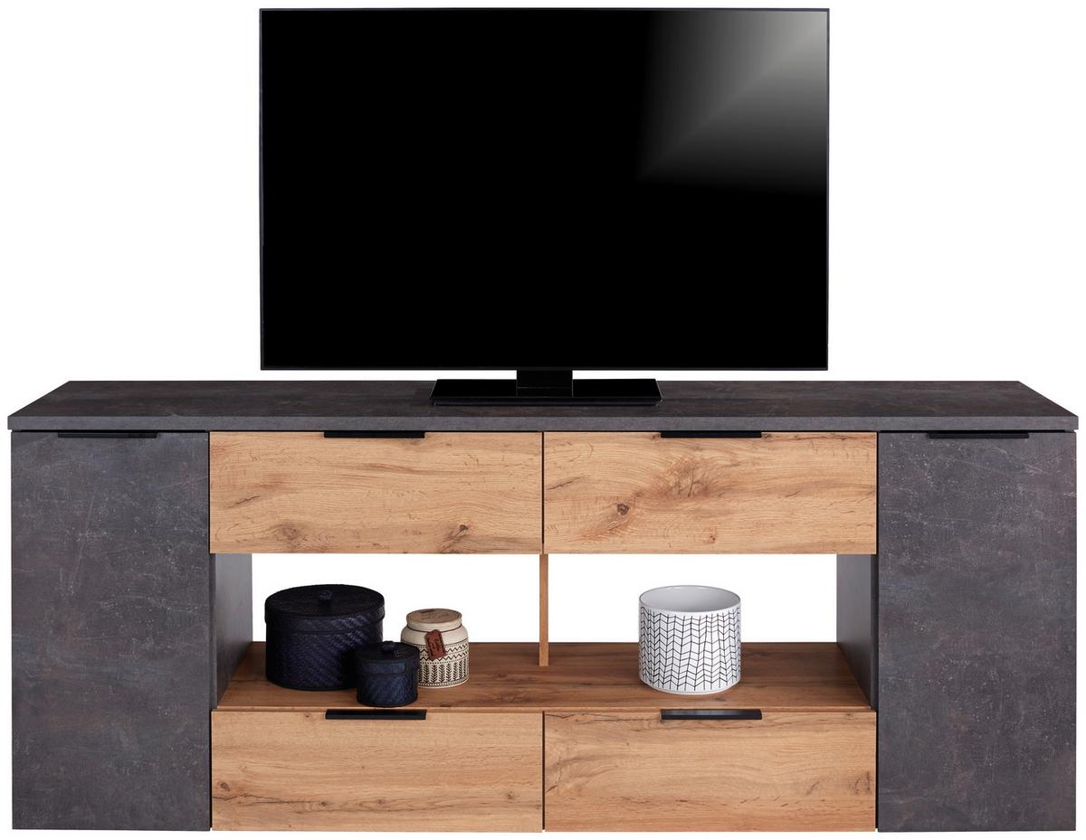 Phonotisch Bernd 180 Cm Eiche Dekor/betonoptik - Grau, MODERN, Holzwerkstoff (180/70/40cm)