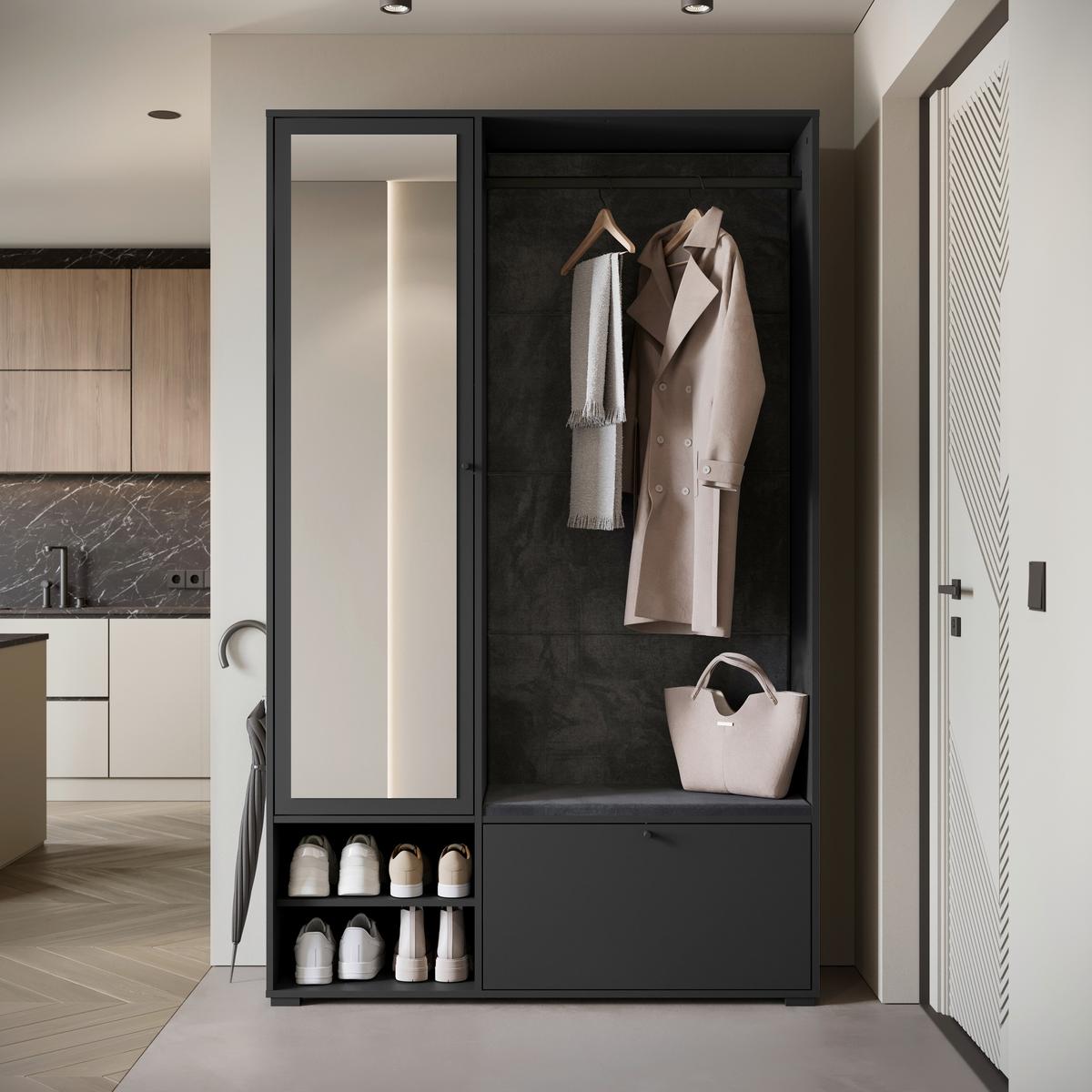 Garderobe Dino 013 Schwarz B: 117,3 Cm - Schwarz, Basics, Holzwerkstoff (117,3/190/33cm) - P & B