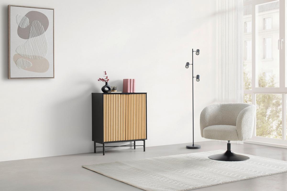KOMODA MADRID -EXKLUSIV- - čierna/prírodná farba, Modern, kov/drevo (76/90/35cm) - Mömax