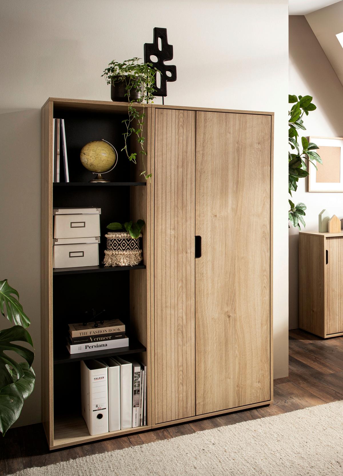 Aktenschrank Emmik Schwarz/Eiche Dekor B: 65,1cm - Eichefarben/Schwarz, MODERN, Holzwerkstoff (65,1/163,6/41cm) - MID.YOU