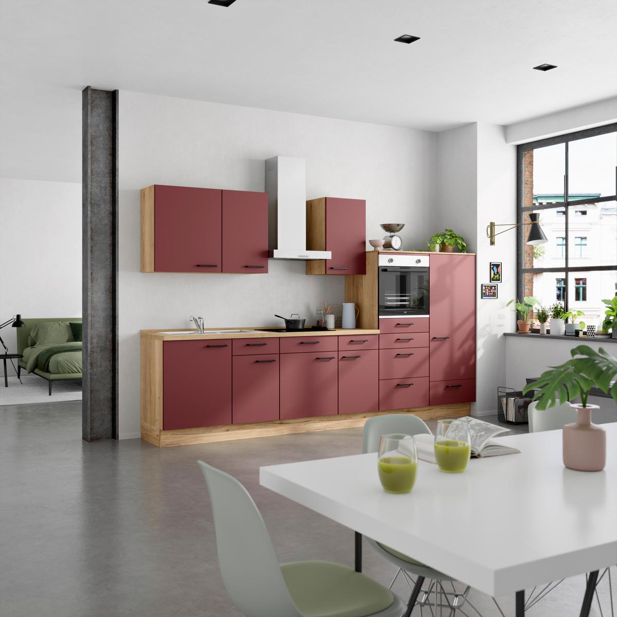 Küchenleerblock Easytouch Low-Line, L8 Rechts - Eichefarben/Rot, MODERN, Holzwerkstoff (330cm) - Nobilia