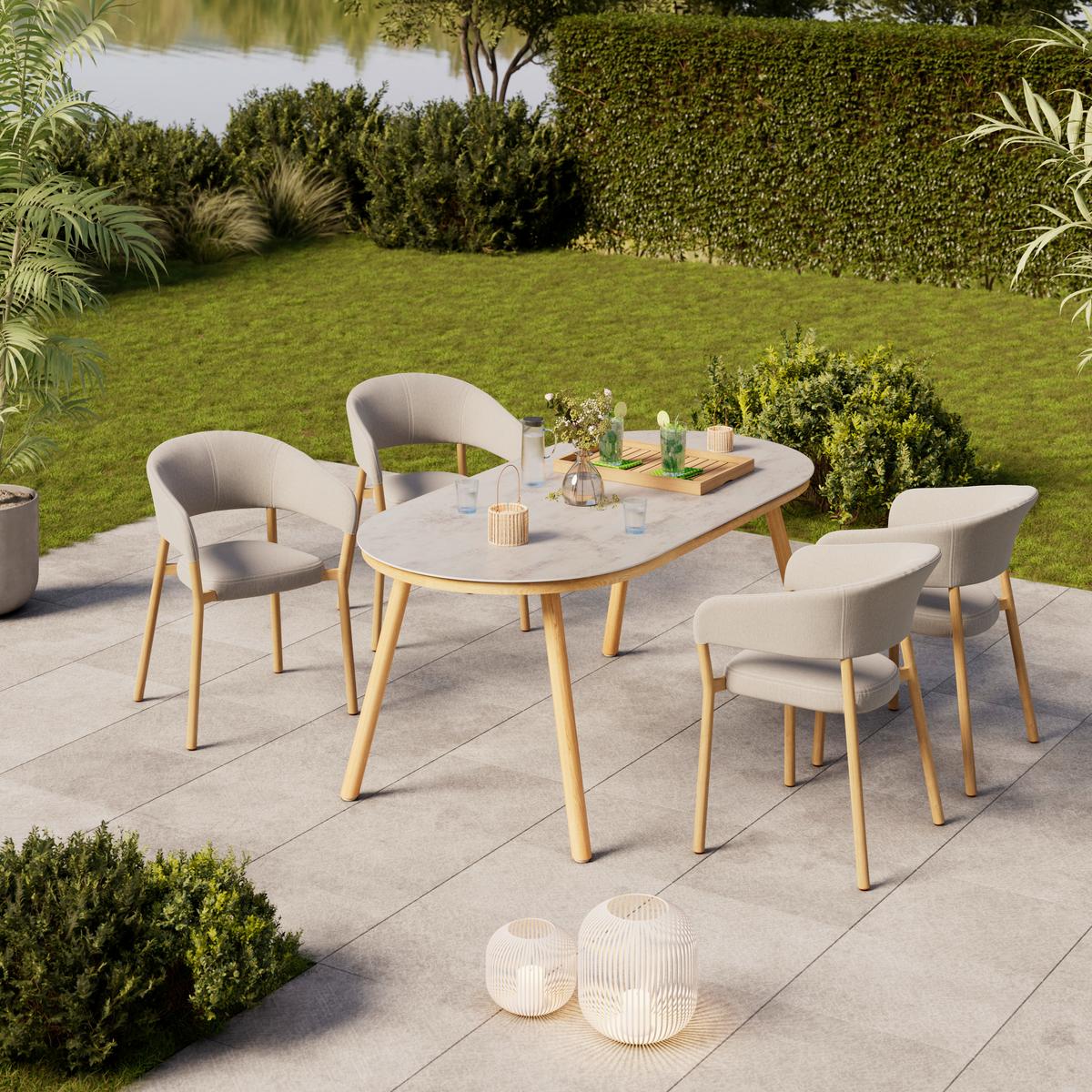 Gartentisch Kiel - Weiß/Naturfarben, MODERN, Kunststoff/Metall (180/74/90cm) - Beldano