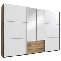 Schwebetürenschrank mit Laden 300 cm Magic Weiß/Eiche Dekor - Eichefarben/Silberfarben, MODERN, Glas/Holzwerkstoff (300/216/65cm) - MID.YOU
