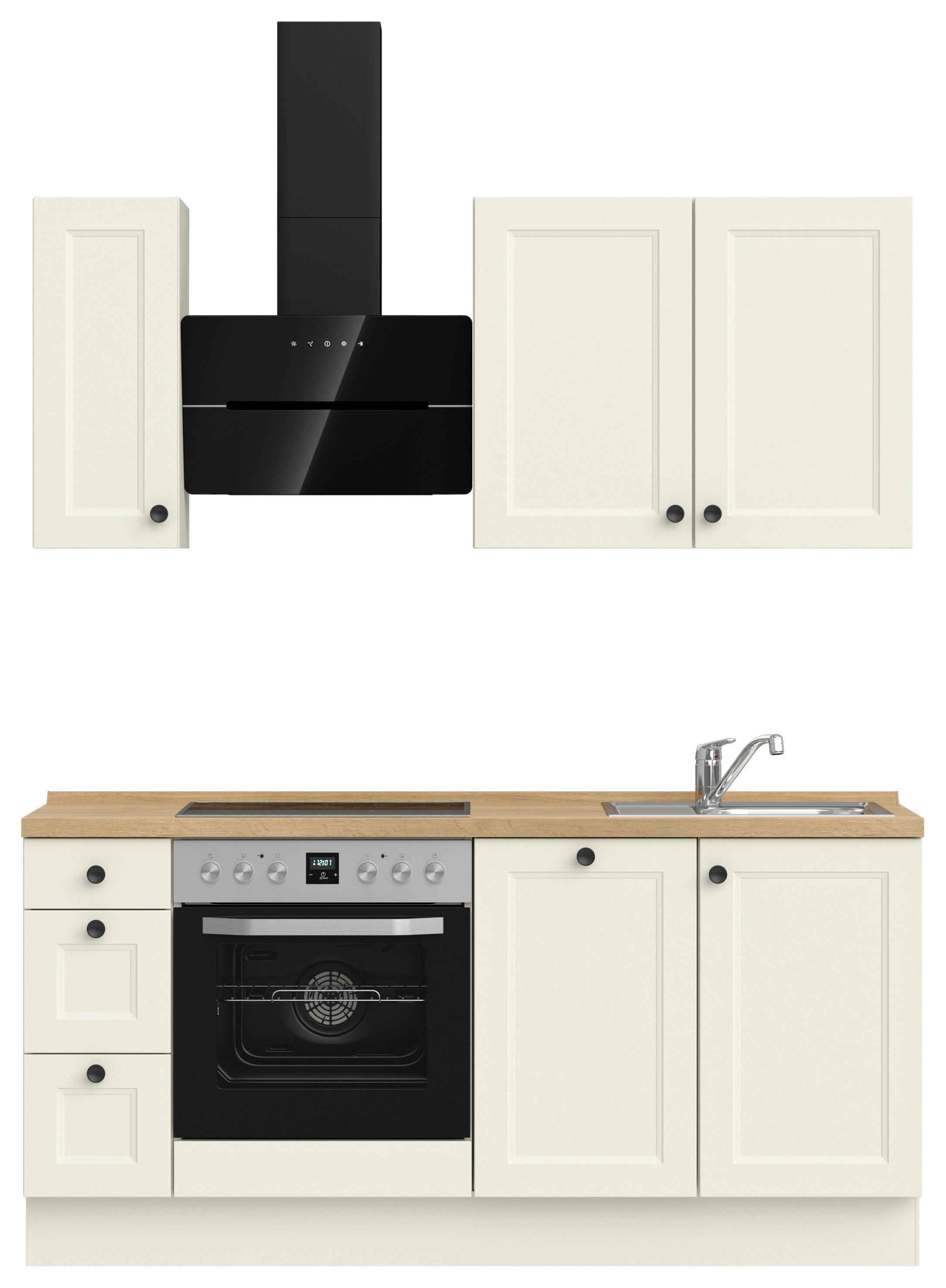 Kuchynská linka 180 cm, biela/dekor dub Sierra - čierna/biela, Romantik / Landhaus, kov/kompozitné drevo (180cm) - Nobilia