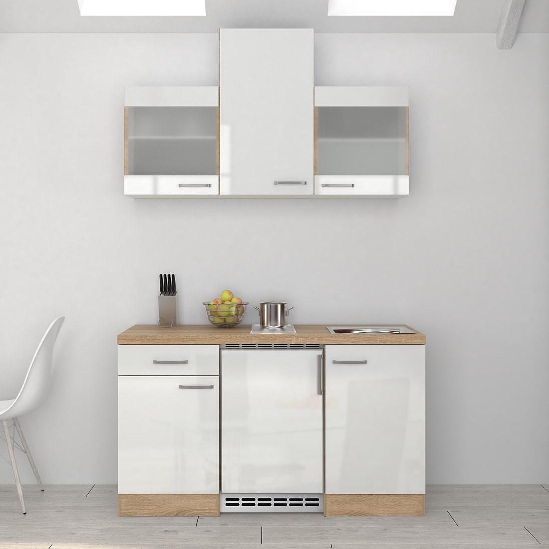 Küchenblock Valero Block 885 Glas - Weiß Hochglanz/Sonoma Eiche, MODERN, Glas/Holzwerkstoff (150,5cm) - FlexWell