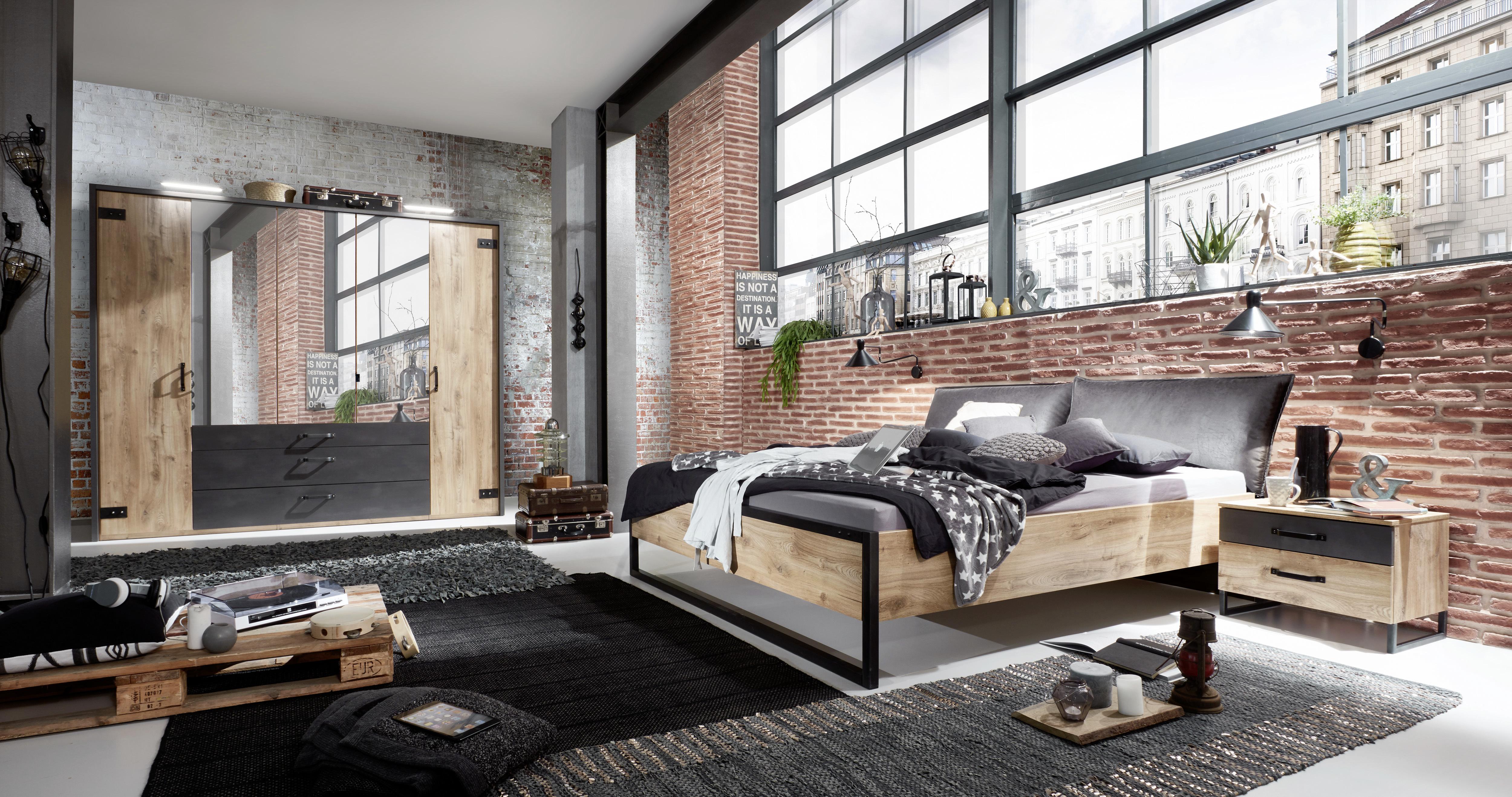Futonbett 180x200 Detroit, Eichefarben+graphit - Eichefarben/Graphitfarben, Basics, Holzwerkstoff (180/200cm) - MID.YOU