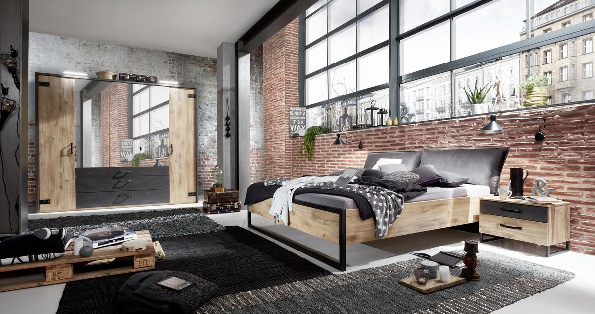 Futonbett 180x200 Detroit, Eichefarben+graphit - Eichefarben/Graphitfarben, Basics, Holzwerkstoff (180/200cm) - MID.YOU