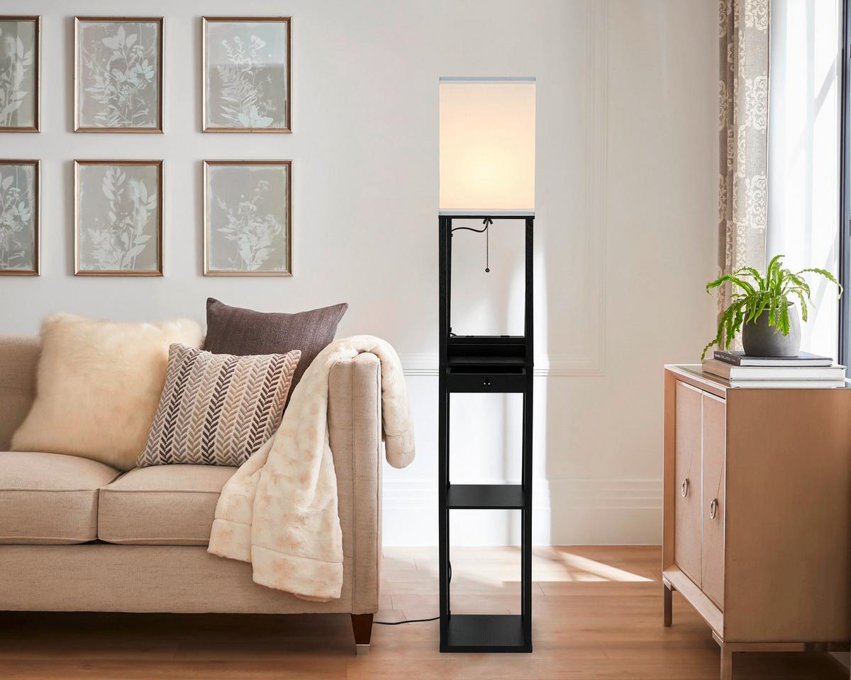 STOJACÍ LAMPA SVEN - bílá/černá, Basics, kov/kompozitní dřevo (26/160/26cm)