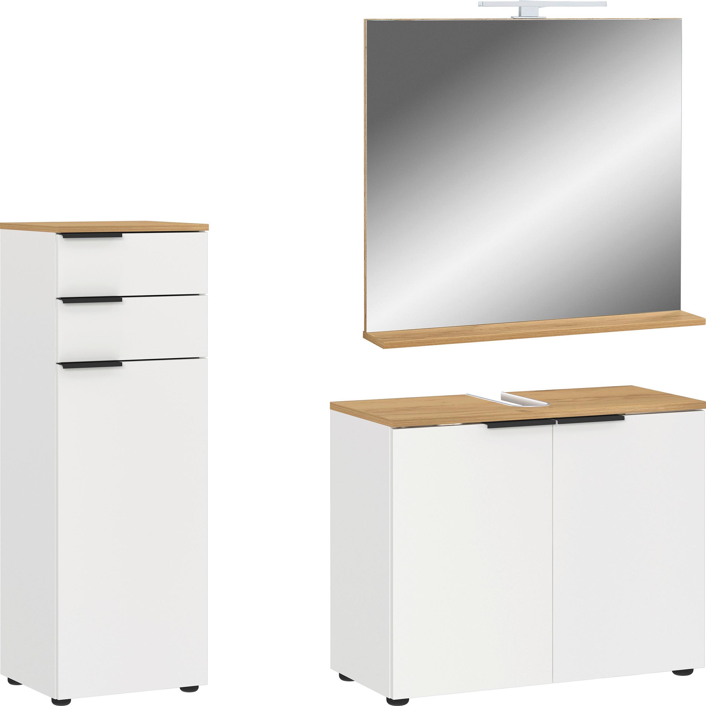 Badezimmer Gw-Menen Weiß/Eichefarben - Eichefarben/Schwarz, MODERN, Holzwerkstoff (130cm) - Germania