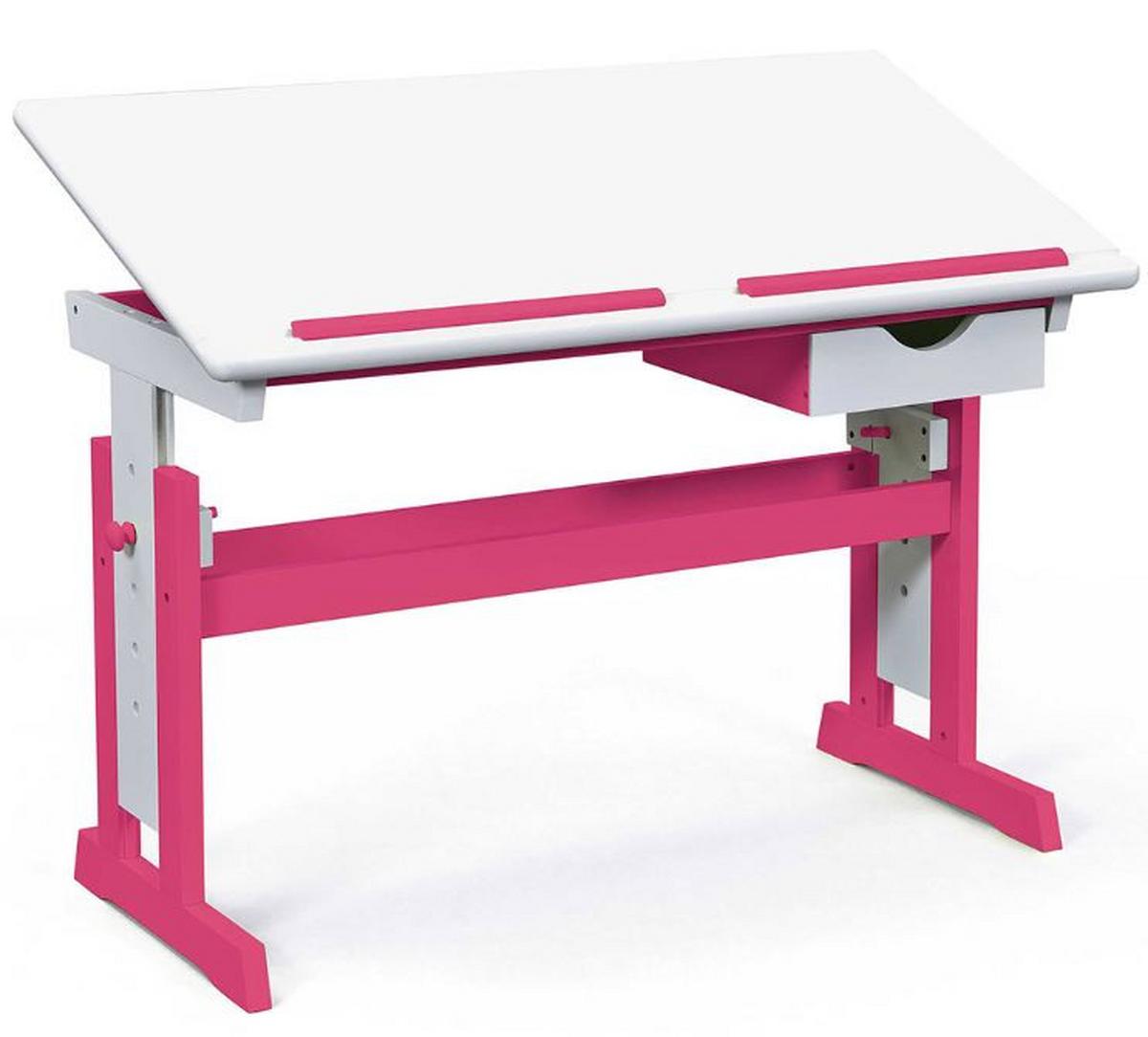 Ifjúsági Íróasztal Pijii - pink/rózsaszín, Basics, faalapú anyag/fa (109/55/62-96cm) - MID.YOU