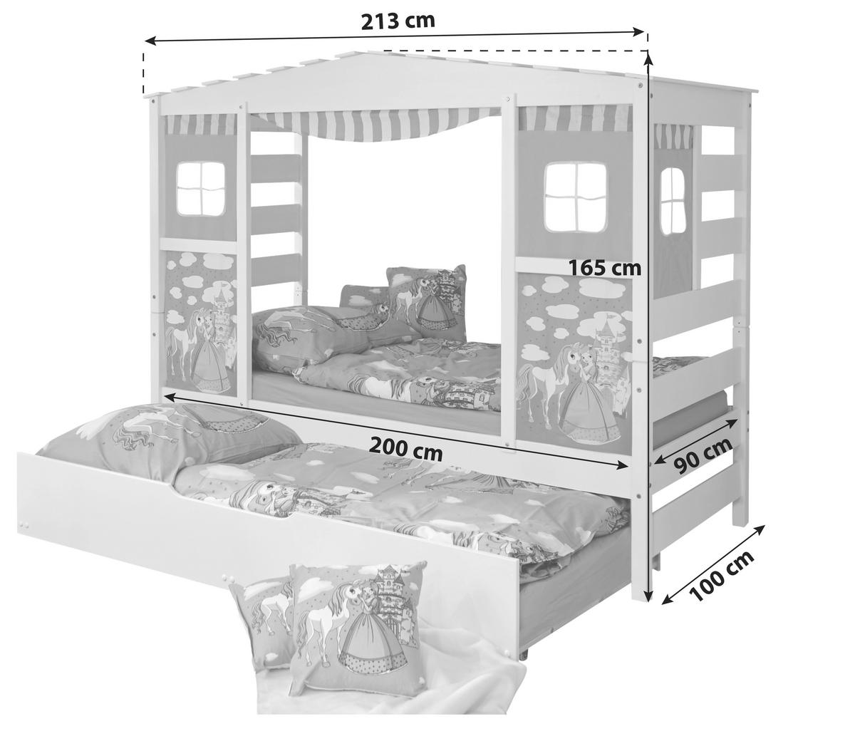 Postel ve tvaru domečku LIO závěs fialový - bílá/šeříková, Moderní, dřevo (90/200cm) - MID.YOU
