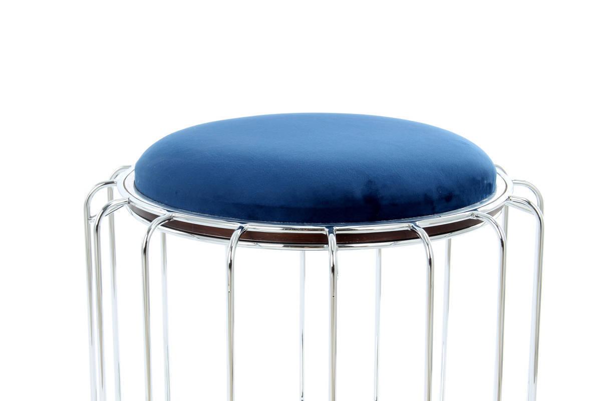 Beistelltisch rund POUF in Silber mit Tischplatte oder Sitzfläche in Blau