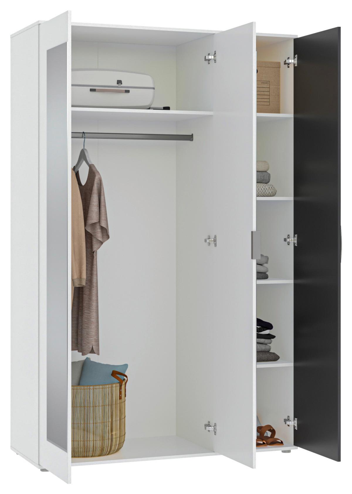 Drehtürenschrank Mit Spiegel 135cm Jan Weiß/anthrazit - Anthrazit/Weiß, Trend, Glas/Holzwerkstoff (135/210/52cm)