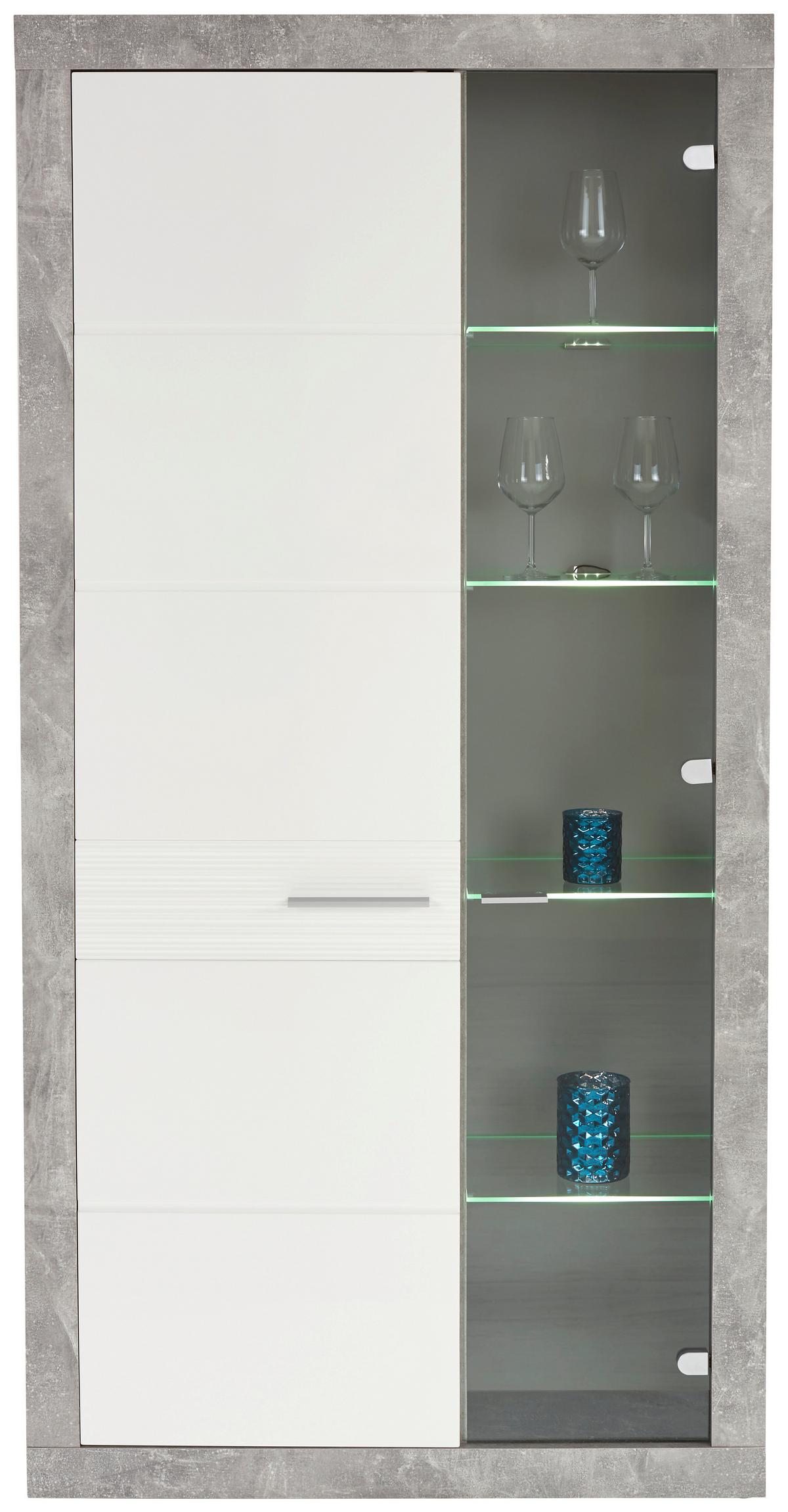 Vitrine Malta B: 96 Cm Inkl. Beleuchtung, Betonoptik/weiß - Schwarz/Weiß, MODERN, Glas/Holzwerkstoff (96/197/35cm)
