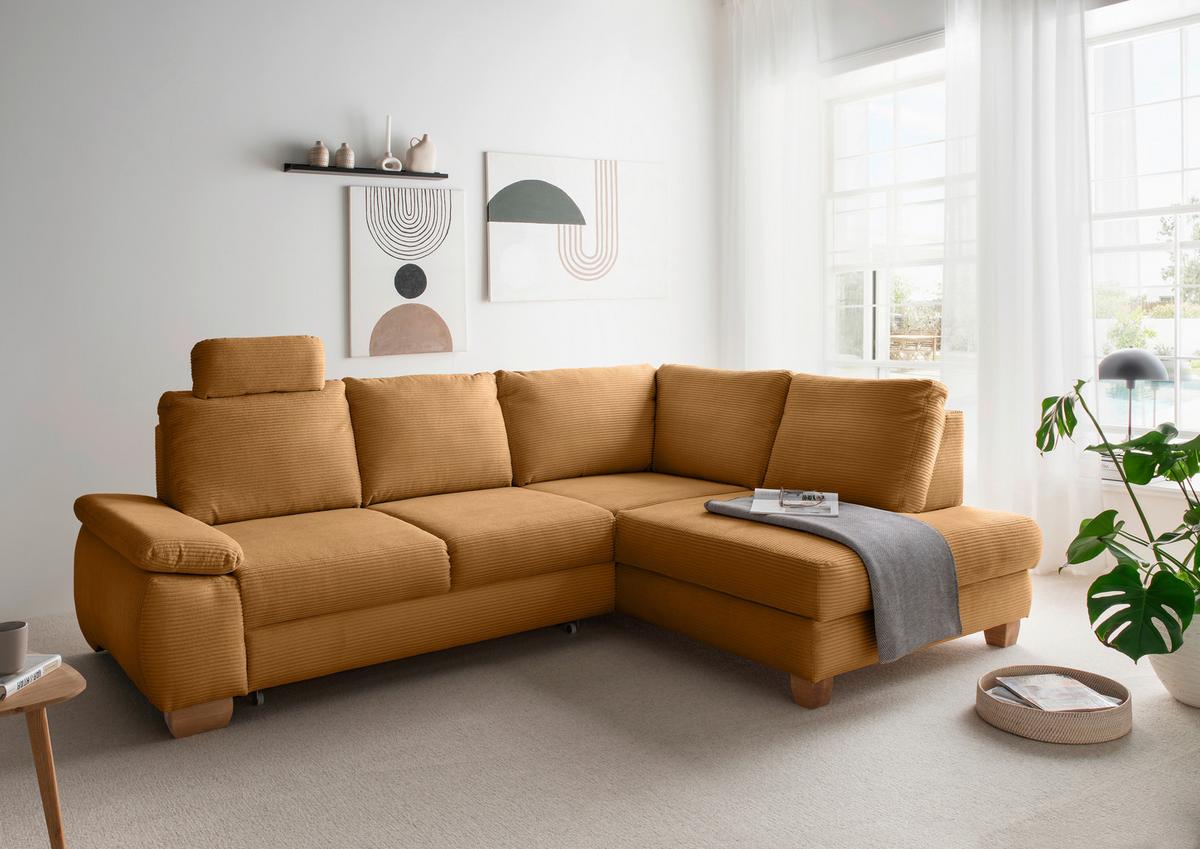 Eckschlafsofa Positano Goldfarben S: 261x206 cm - Wildeiche/Goldfarben, MODERN, Textil (261/206cm) - Livetastic
