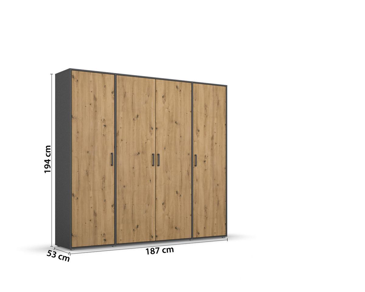 Drehtürenschrank Voyager Grau,eiche Artisan B: 187 Cm - Eiche Artisan/Grau, MODERN, Holzwerkstoff (187/194/53cm) - Rauch Möbel