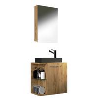 Gästebad Hausa Bl - Honigeiche/Schwarz, MODERN, Glas/Keramik (52cm) - MID.YOU