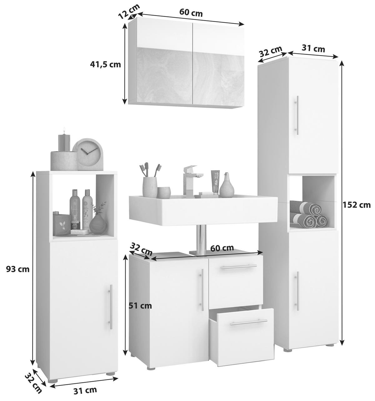 Badmöbel-Set 4- -Teilig. Flandu B: 123 cm Weiß - Weiß, KONVENTIONELL, Holzwerkstoff (120cm) - MID.YOU