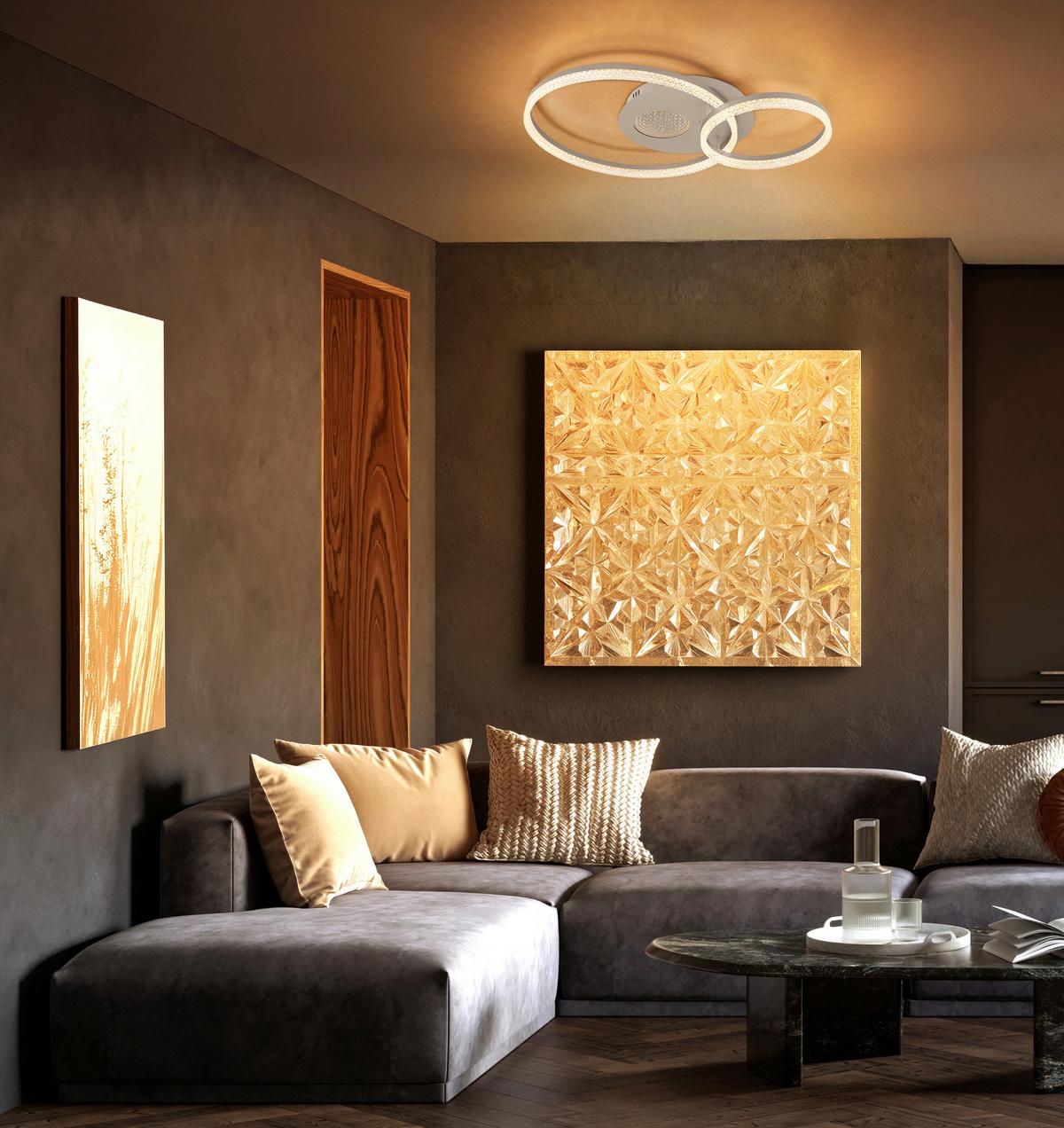 STROPNÉ LED SVIETIDLO SANFORD - číra/piesková, Design, kov/plast (70/50/11cm) - Globo