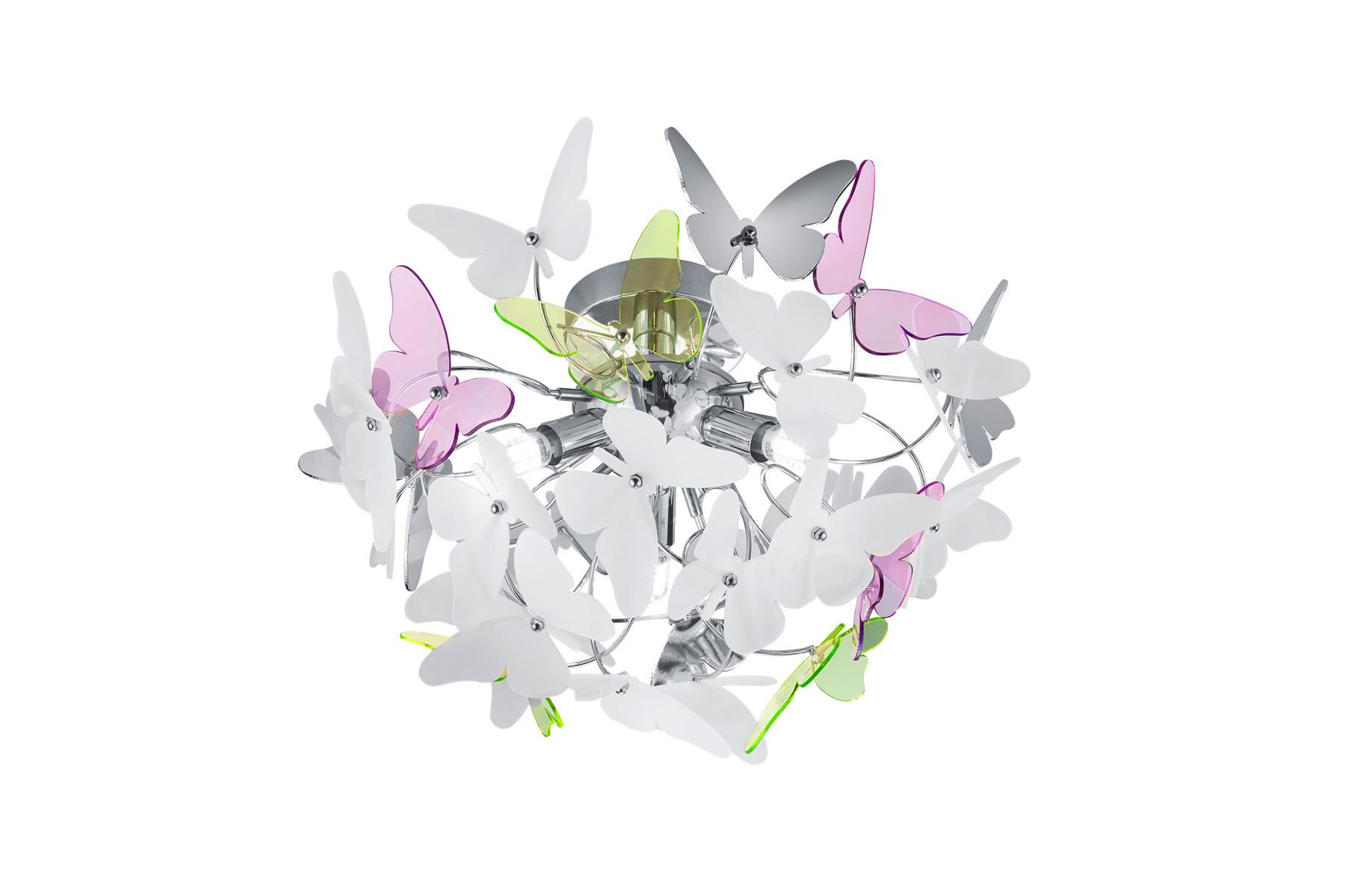 Deckenleuchte Butterfly Ø 45 cm mit Verschiedenen Farben - Chromfarben/Lila, Design, Kunststoff/Metall (45/28,5cm)