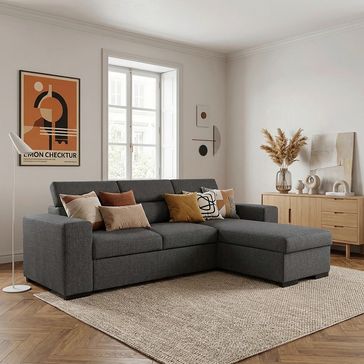 Eckschlafsofa mit Bettkasten Vicomte, anthrazit, 237x167cm - Anthrazit/Schwarz, KONVENTIONELL, Holz/Holzwerkstoff (237/167cm)