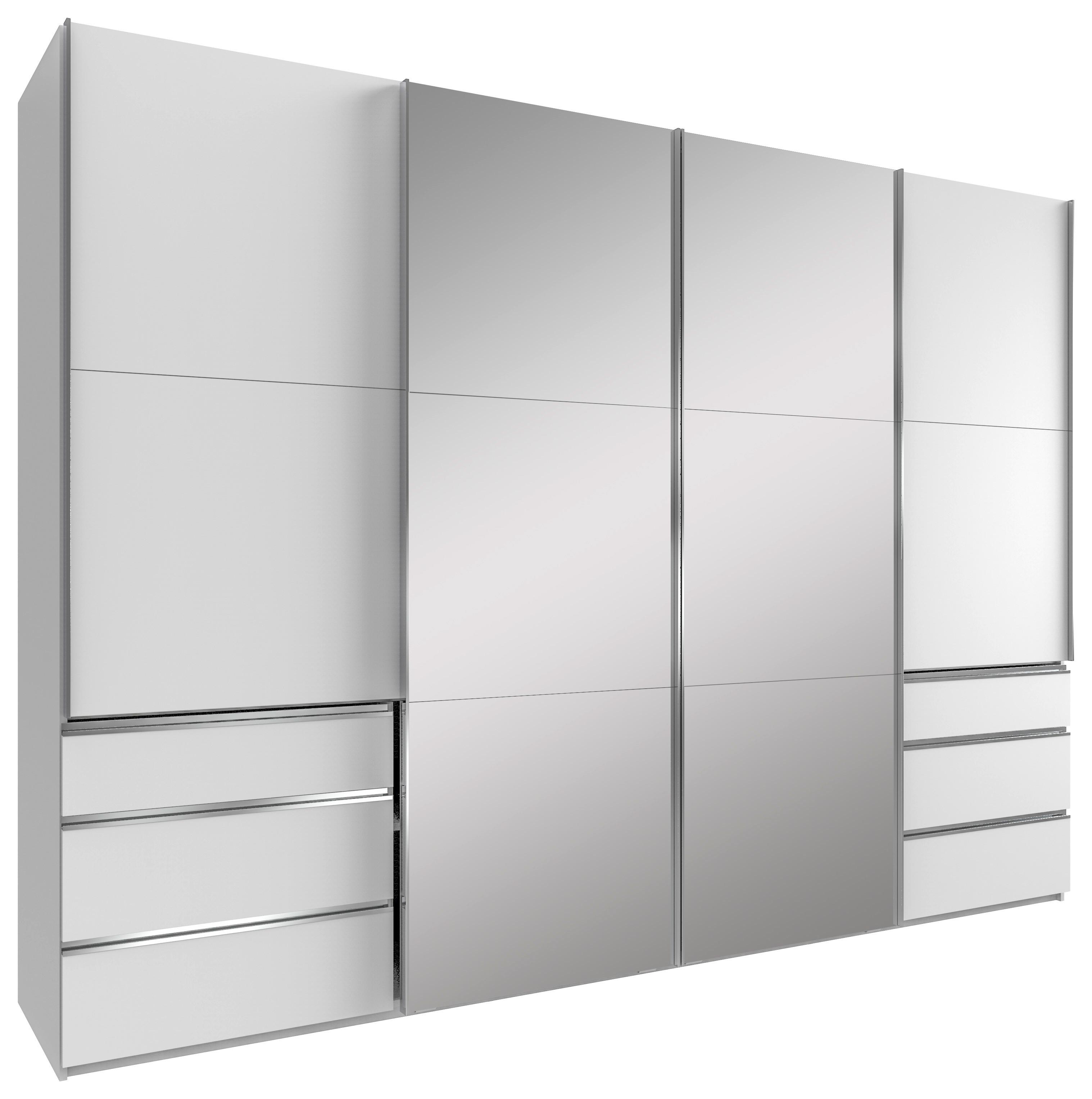 Schwebetürenschrank M. Spiegel + Laden 300cm Level 36a, Weiß - Weiß, MODERN, Glas/Holzwerkstoff (300/216/65cm) - MID.YOU