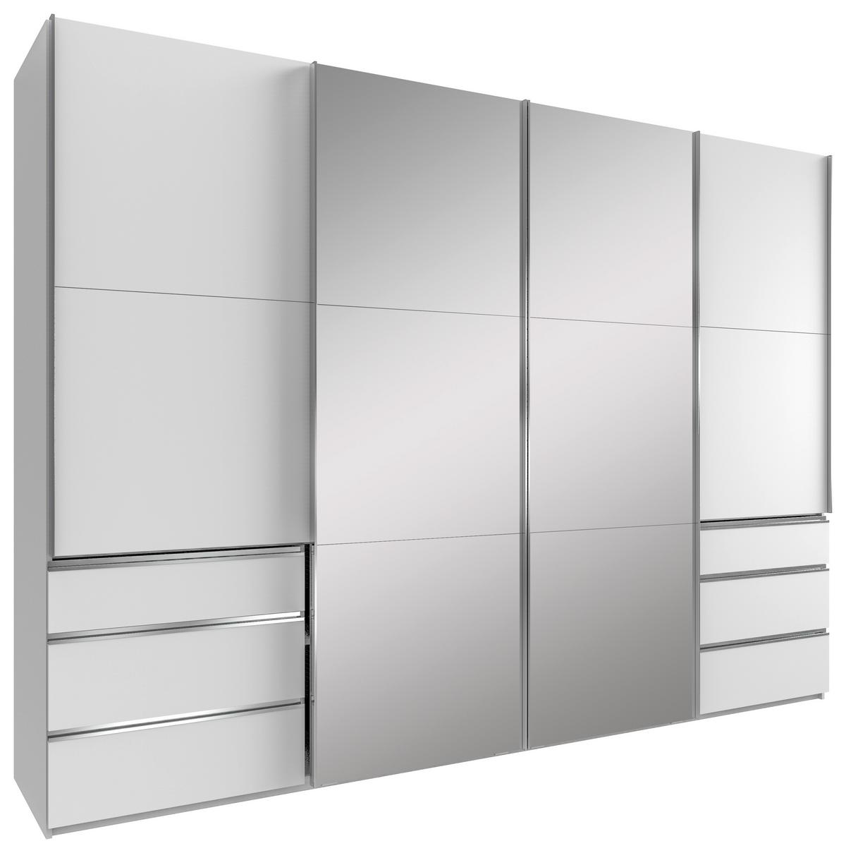 Schwebetürenschrank mit Spiegel + Laden 300cm Level 36a, Weiß - Weiß, MODERN, Glas/Holzwerkstoff (300/216/65cm) - MID.YOU