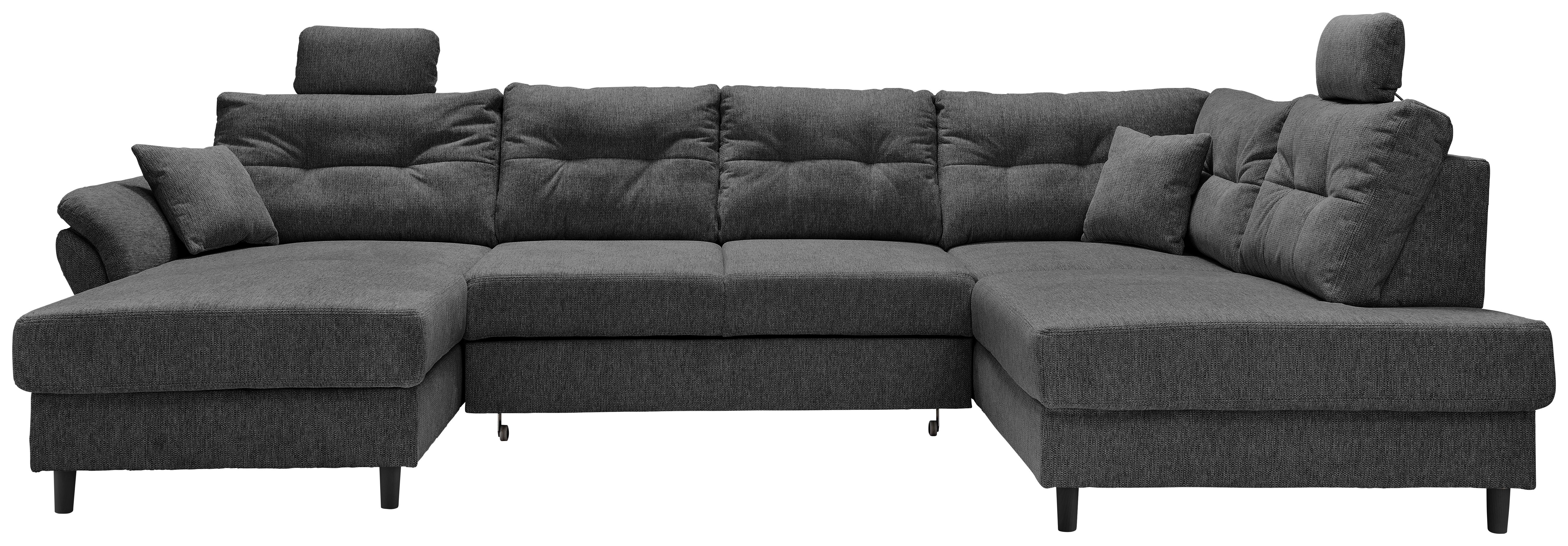 Wohnlandschaft Brizzini mit Schlaffunktion, anthrazit - Anthrazit/Schwarz, MODERN, Textil (176/338/206cm) - Livetastic