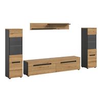 Wohnwand Canu Eiche Artisan Dekor B: 272cm - Schwarz/Eiche Artisan, Design, Holzwerkstoff (272/141/33cm) - Livetastic