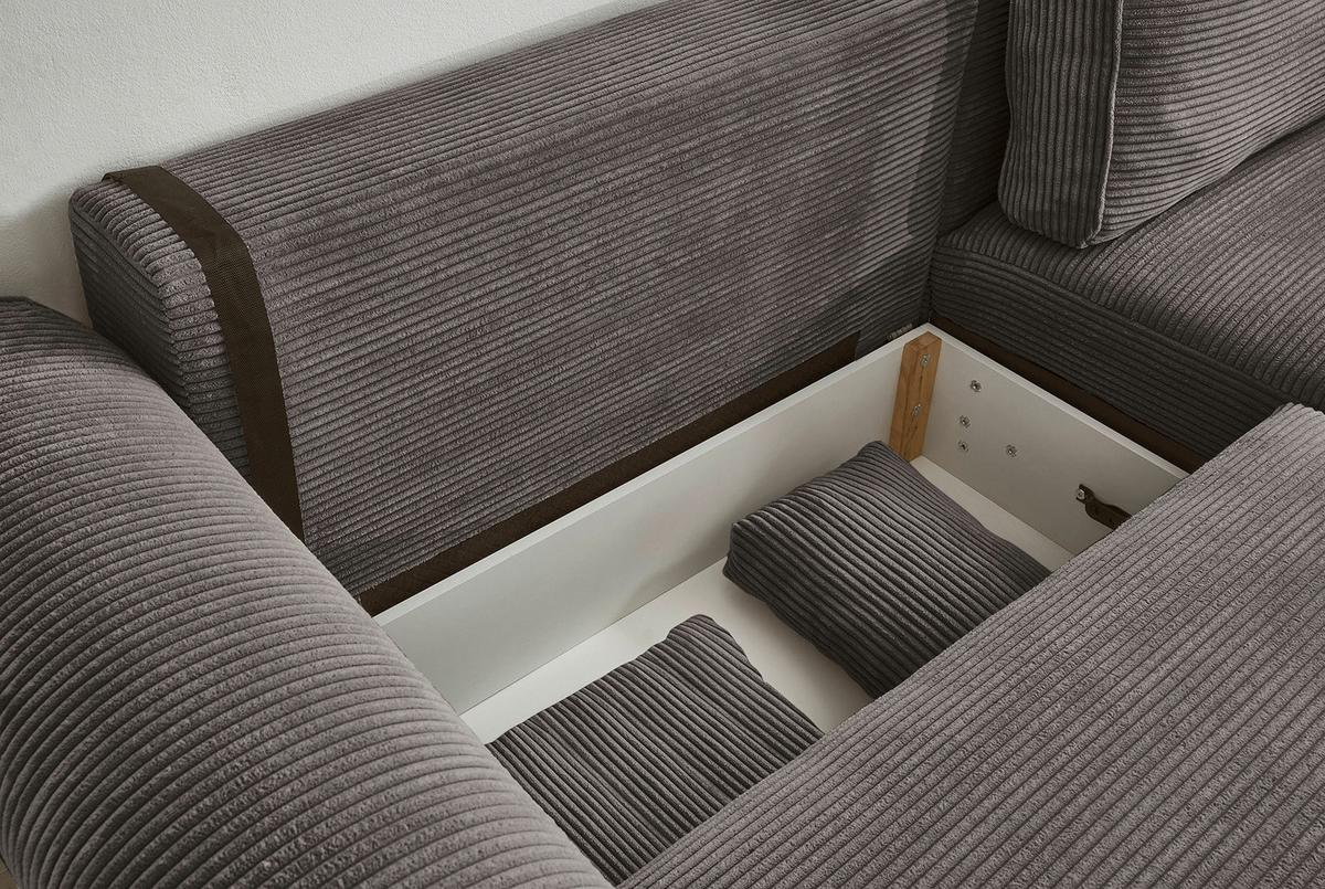 Ecksofa Mit Schlaffunktion Angelina Mokka Kord - Schwarz/Mokka, Basics, Textil (255/92/185cm) - MID.YOU