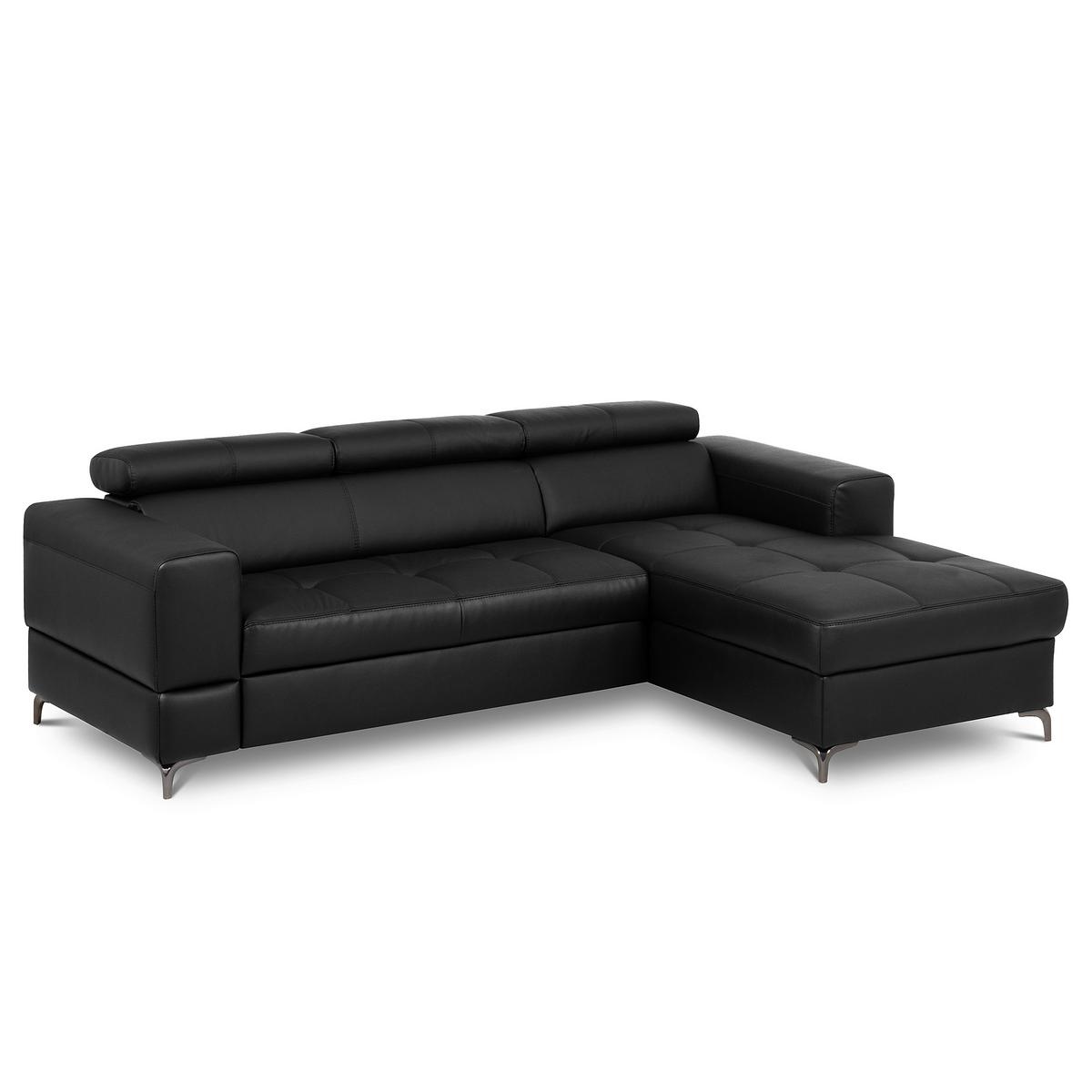 Ecksofa Torino Teilleder Schwarz 247x173 - Schwarz, Design, Leder/Textil (247/173cm) - Livetastic