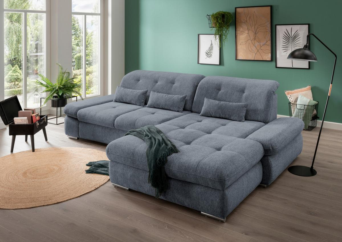 Ecksofa mit Schlaffunktion Dalida Hellblau Chenille - Chromfarben/Hellblau, Design, Textil (300/196cm) - Livetastic