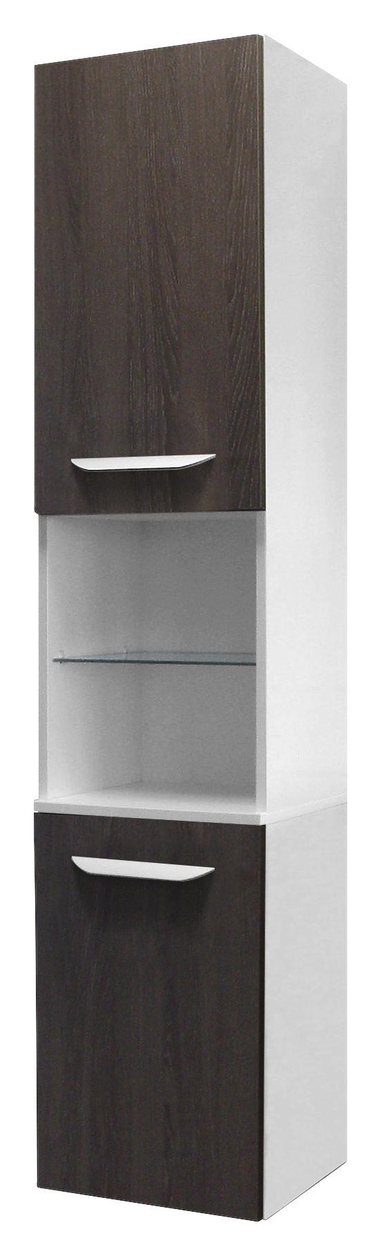 Hochschrank Lavella B: 35 cm Eiche/ Weiß - Eichefarben/Weiß, MODERN, Glas/Holzwerkstoff (35,5/169/32cm) - Fackelmann