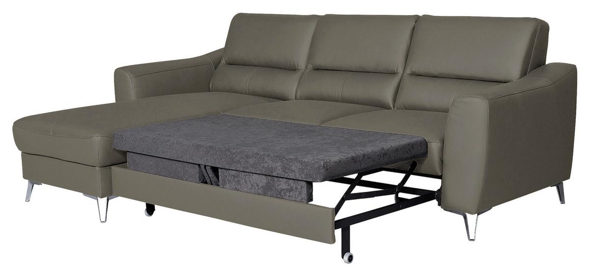 Ecksofa Santos Sahara S: 241 Cm - Chromfarben/Sahara, Design, Leder/Textil (241/168cm) - Livetastic