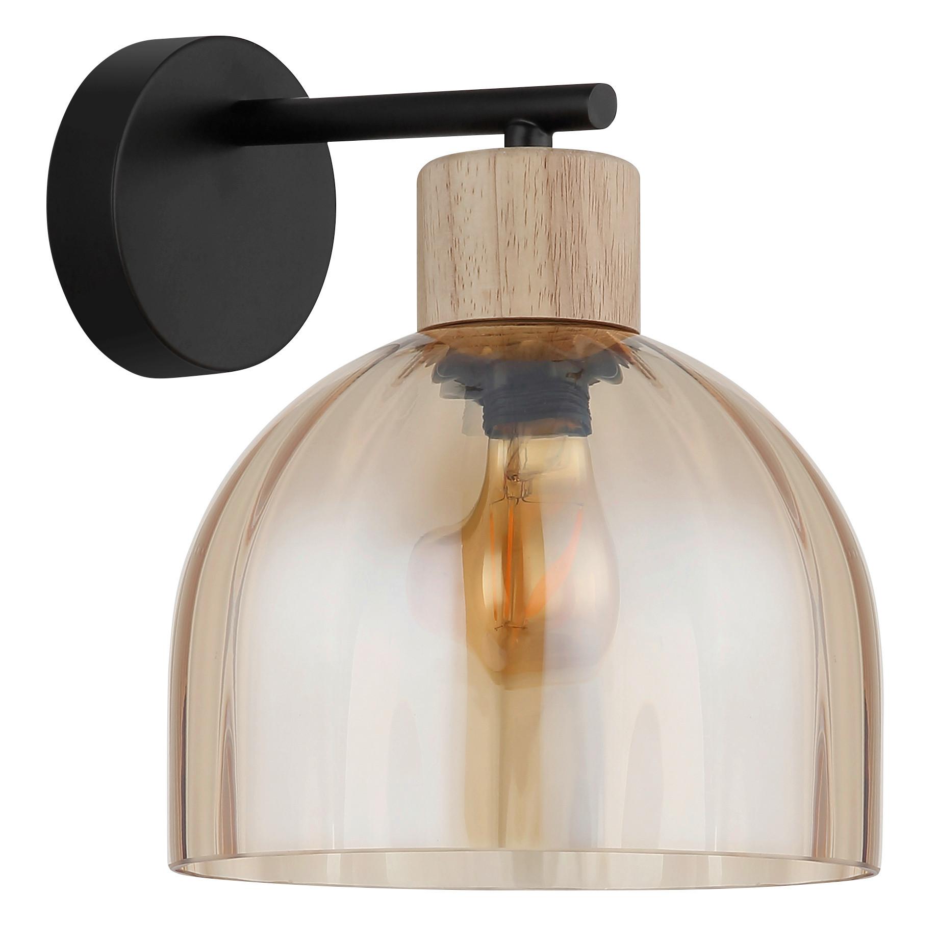 WANDLEUCHTE Braun, Schwarz, ca. 20x24x24cm - Schwarz/Braun, Design, Glas/Holz (20/23,5/24cm) - Globo