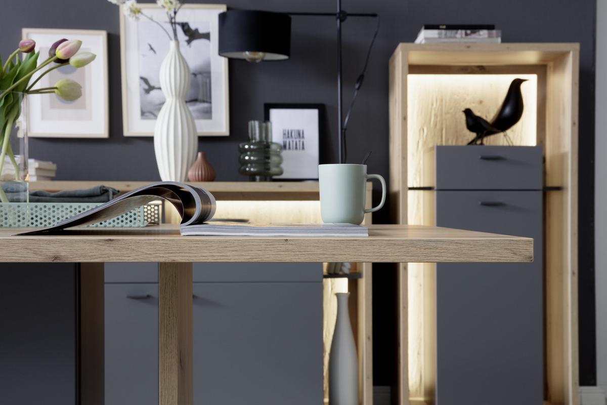 Esstisch Lizzano 160x77 Cm Grau/eiche Dekor - Eichefarben/Grau, Design, Holzwerkstoff (160/77/90cm) - MID.YOU