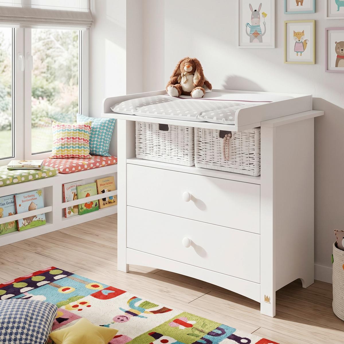 WICKELKOMMODE 130023B FLORENTINA - Weiß, Trend, Holzwerkstoff (103/101/57-77cm) - Pinolino