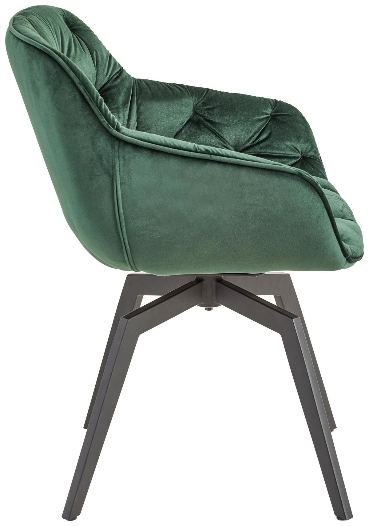 Armlehnstuhl Avegno Dunkelgrün mit drehbare Sitzfläche - Dunkelgrün/Schwarz, MODERN, Holz/Textil (58/83/63cm) - Livetastic