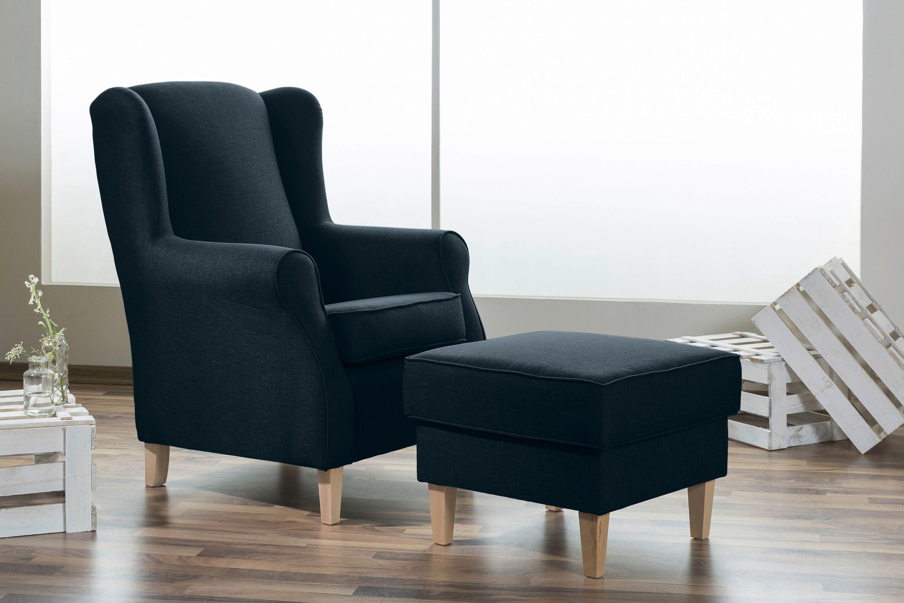 Ohrensessel Lorris - Buchefarben/Dunkelblau, Design, Textil (77/103/86cm) - Max Winzer