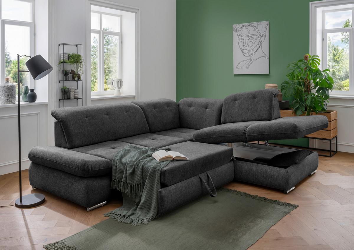 Ecksofa Dalida Anthrazit S: 280x254 Cm - Chromfarben/Anthrazit, Design, Textil (280/254cm) - Livetastic