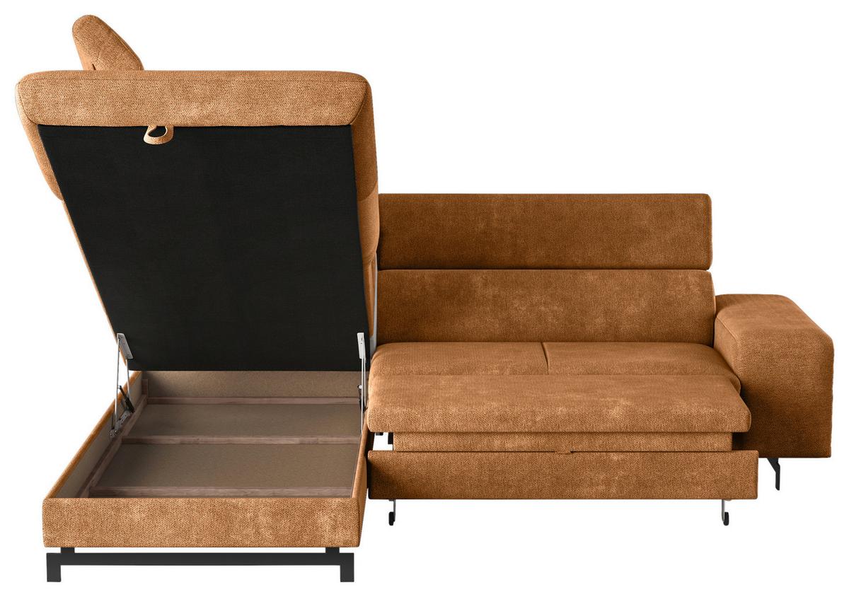Ecksofa mit Bettkasten Emma Cognac 215x262 cm - Cognac/Schwarz, Textil (215/262cm) - MID.YOU