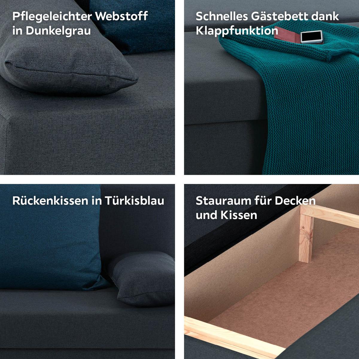 2-sitzer-sofa M Schlaffunktion Neo Dunkelgrau B: 192 Cm - Blau/Dunkelgrau, Basics, Karton/Holz (192/82cm)