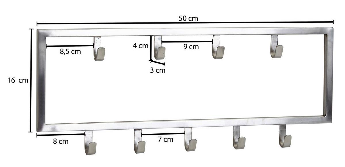 Wandgarderobe Wohnling Silberfarben B:50 cm - Silberfarben, MODERN, Metall (50/20/4cm) - MID.YOU