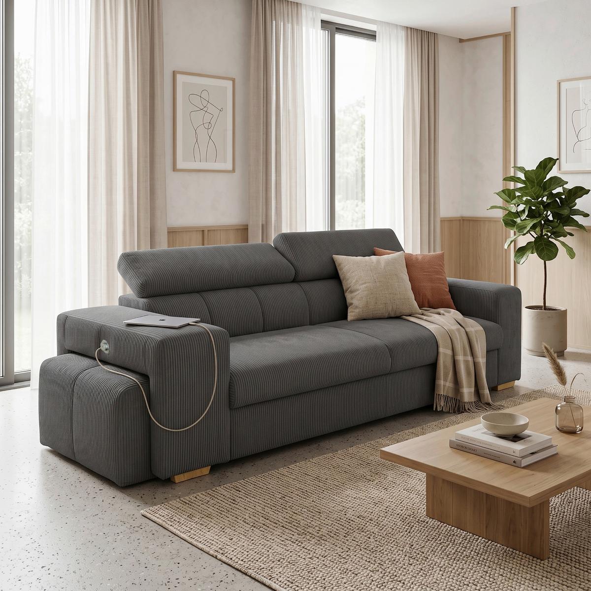 3-SitzerSofa m. Schlaffunktion Sirius S anthrazit, B: 251cm - Anthrazit/Schwarz, KONVENTIONELL, Holz/Holzwerkstoff (251/96/100cm)